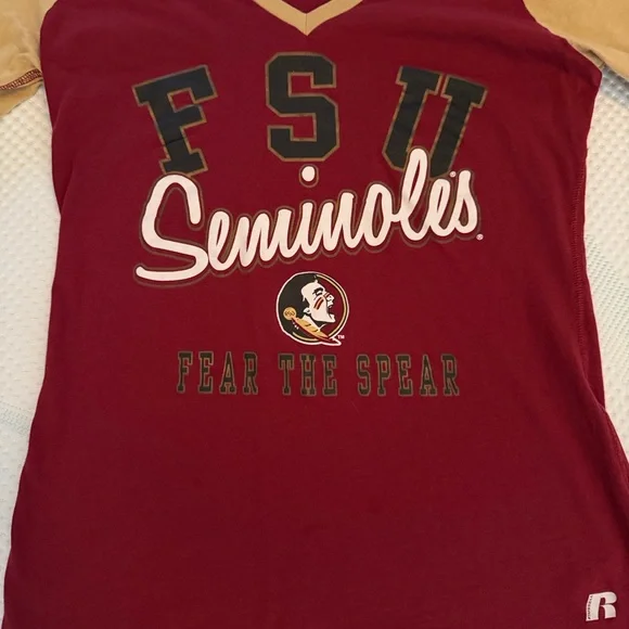 Russell Athletic Red and Tan FSU Seminoles V-Neck Tee Large - Picture 3 of 5